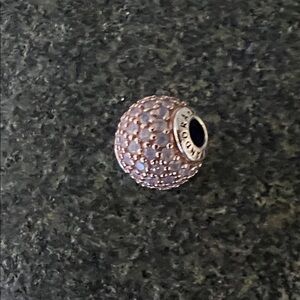 Elegant Pandora Silver and Rose Gold Pink Beaded Charm with “Love” engraved